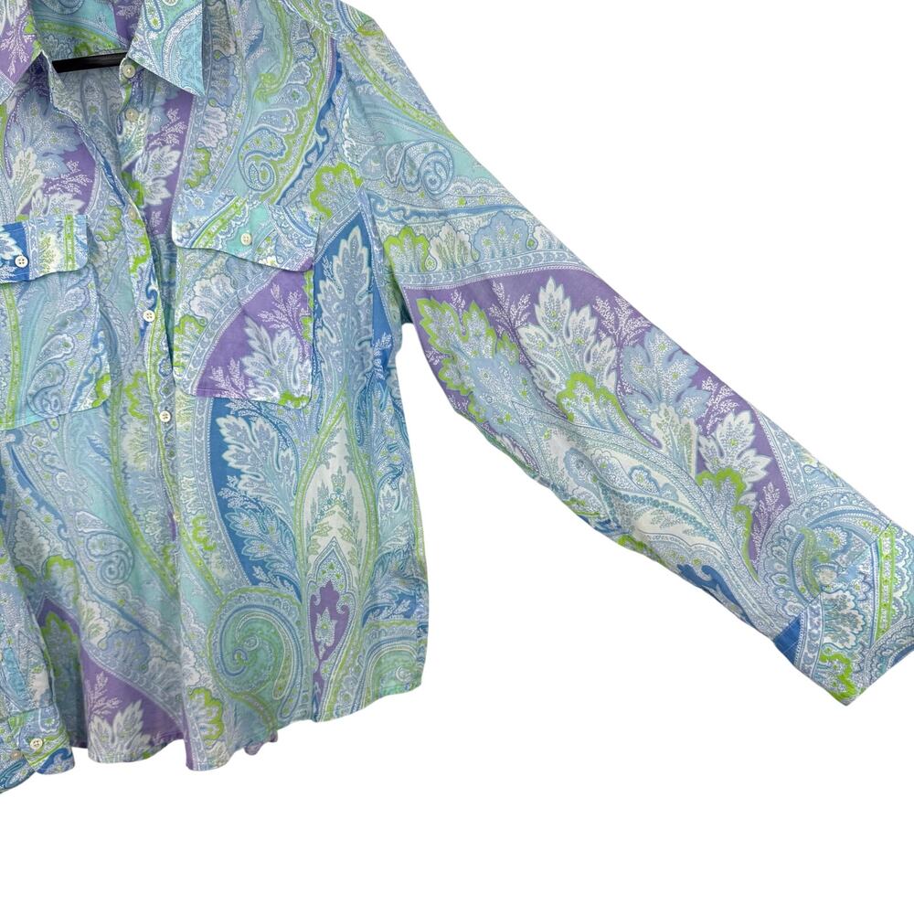 Ralph Lauren Sz XL Blue Green Tropical Lightweight Long Sleeve Blouse Shirt Top - Picture 8 of 9